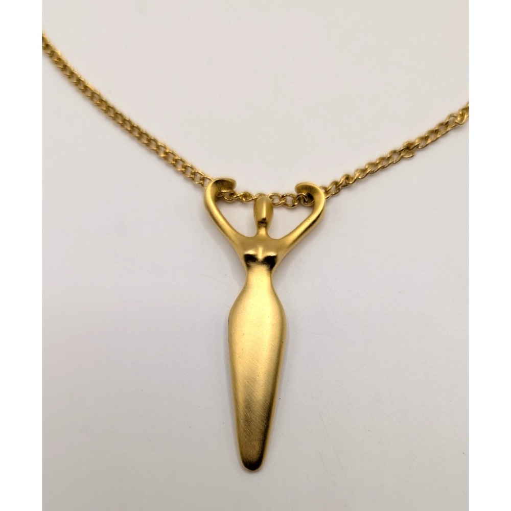 Vintage Gold Tone Abstract Goddess Woman Pendant Necklace Figural Reproduction